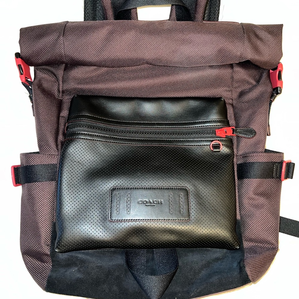 COACH Men's Nylon Terrain Roll Top Backpack Oxblood